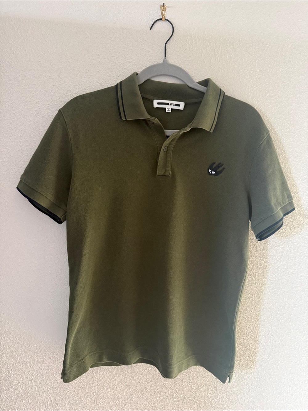 MCQ by Alexander McQueen Olive Green Polo Shirt with Swallow Badge - medium